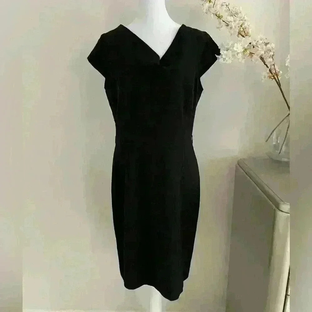 Calvin Klein Womens Black Dress Size 8 Short Sleeve Cowl Neck Midi Dress - Picture 1 of 5